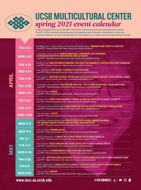 UCSB MCC Spring 2021 Event At A Glance Calendar 