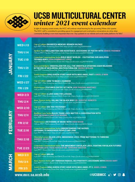 At A Glance! UCSB MCC Winter 2021 Event Calendar 