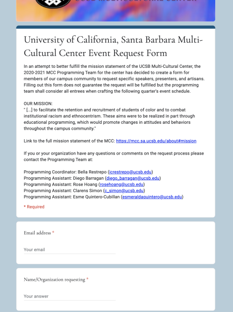 MCC Event Request Form